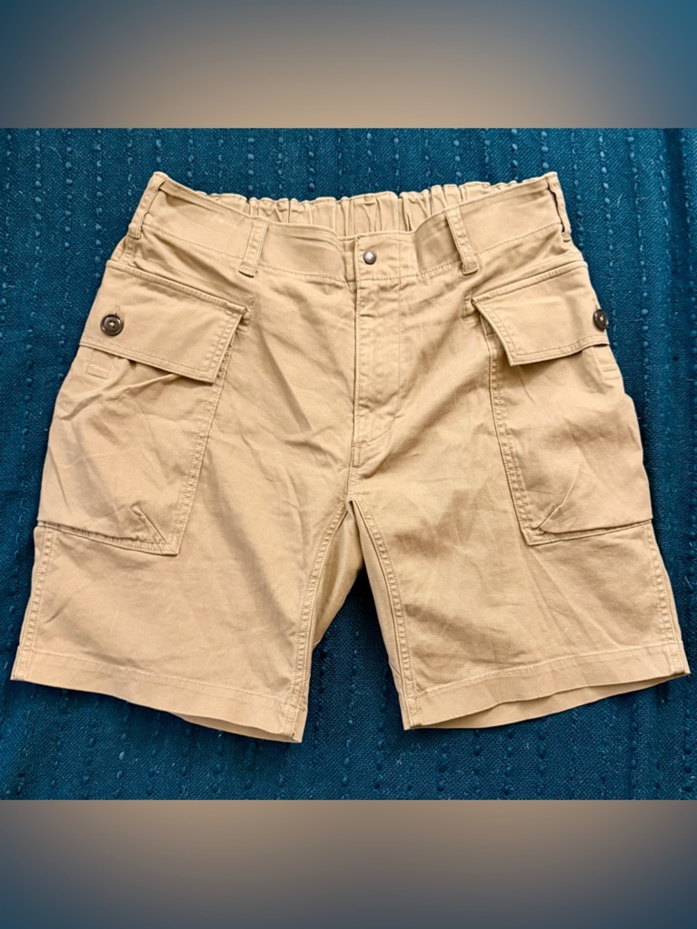 Men’s Size 34 Relwen Canvas Dark Khaki Flex Camp Shorts 8.5"